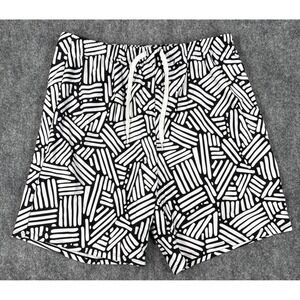 Mens XL Swim Trunks Black White Abstract Geometric Print Shorts NWT